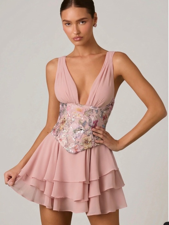 Oh Polly Dresses & Skirts - NWT OH POLLLY Sakura Embellished Ruffled Corset Mini Dress in Floral Pink 8